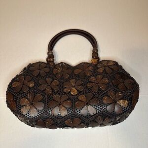 Brown Floral Coconut Shell Women Bag